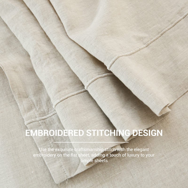 Simple&Opulence French Linen Flat Sheet with Embroidered Border-100% Stone Washed Flax Bedding,Queen Size(90''x102'') Ultra Soft,Breathable Flat Top Sheet-1 Piece Bed Flat Sheet Only(Linen) - Image 5